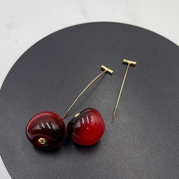 Anthropologie Resin Cherry Fruit Dangle Threader Earrings - Picture 8 of 9